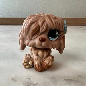 Littlest Pet Shop #678 Brown Sheepdog Blue Flower G2 Toy Figure 2007